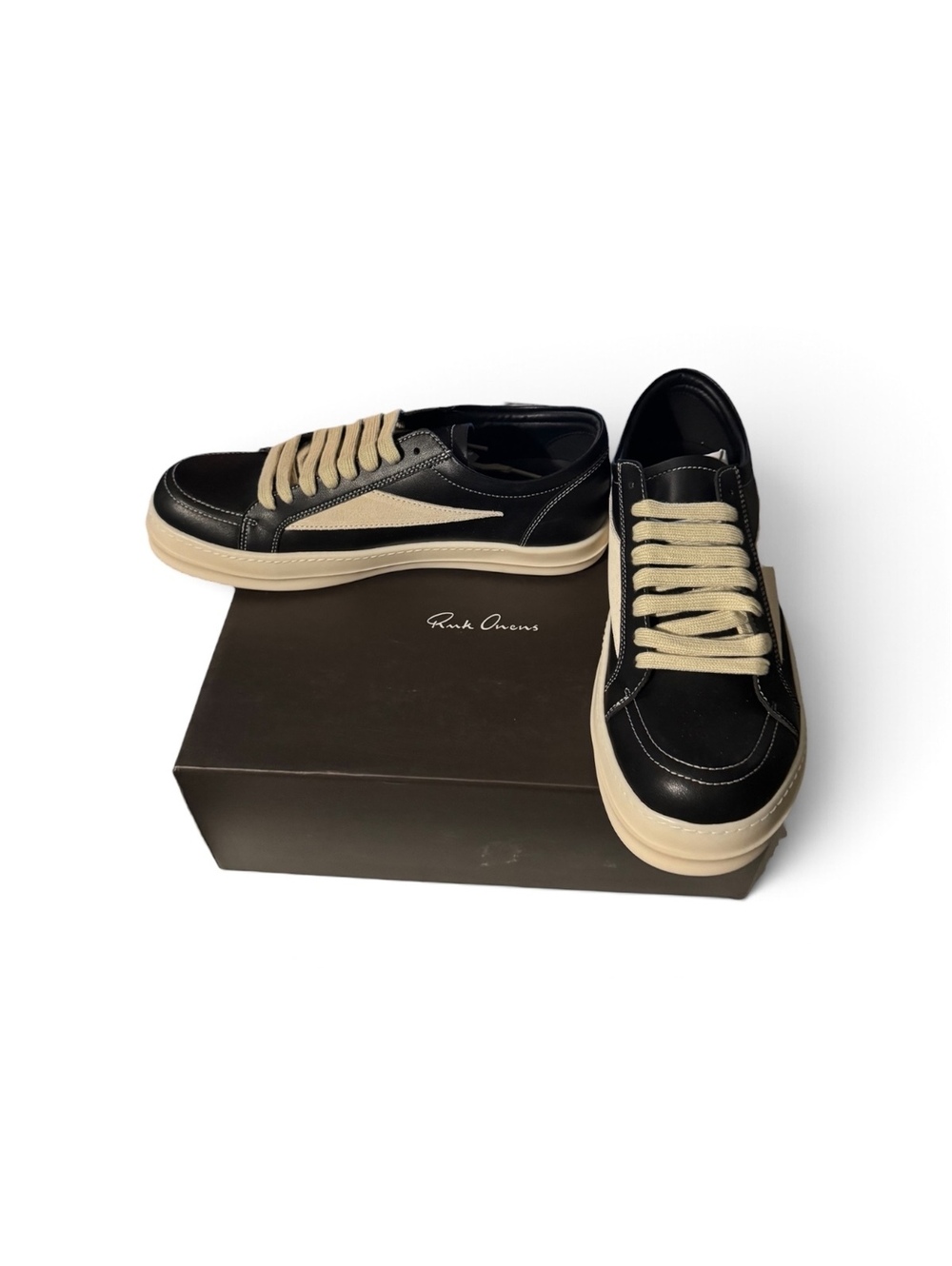 Rick Owens Black and cream low top sneakers